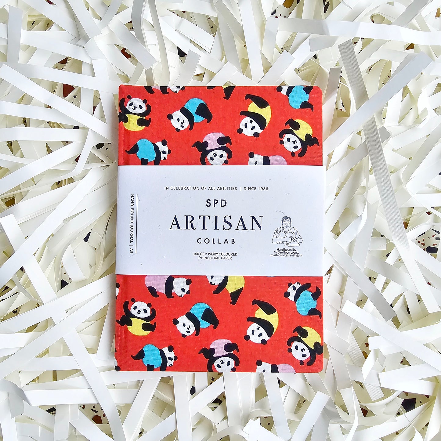 Fabric Hand Bound Journal Panda Pandemonium