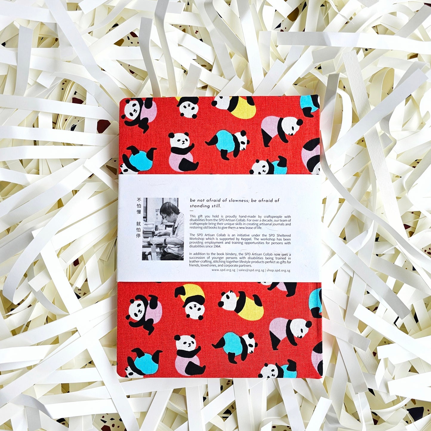 Fabric Hand Bound Journal Panda Pandemonium